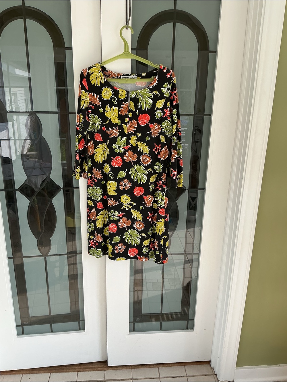 Barbara Gerwit Fall Leaf Print Shift Dress Medium